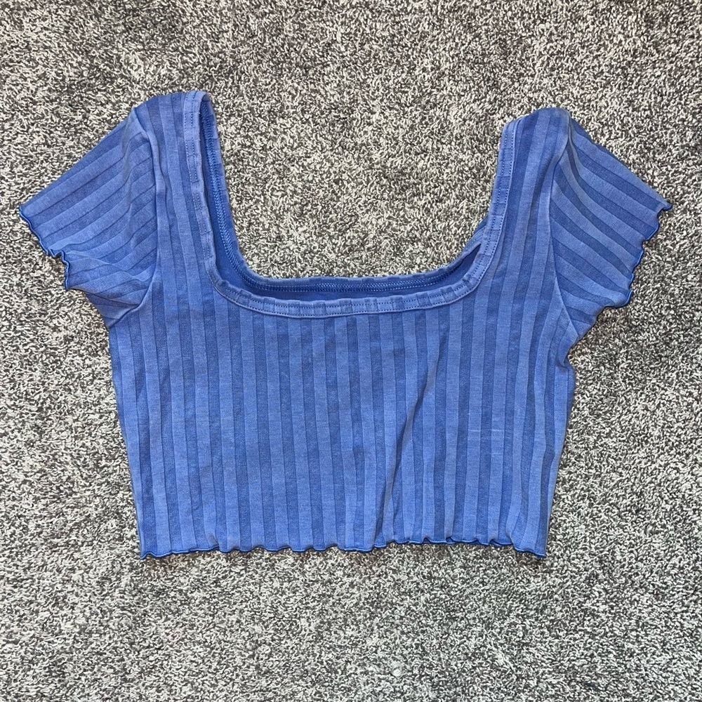 Aerie Blue Ribbed Crop Blouse